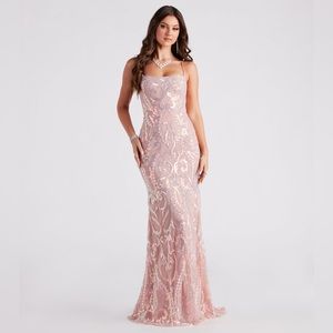Windsor Pink Sparkly Mermaid Prom Dress